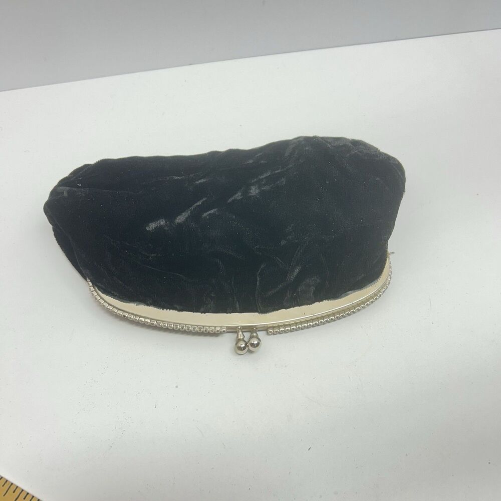 Vintage 1950s Black Velvet Handheld Evening Clutch Rhinestone Frame Purse - READ